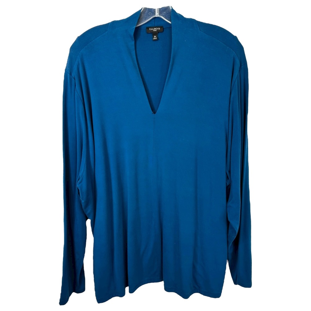 Talbots Plus Size 3X Top Blue V-Neck Long Sleeve Capsule Solid‎ Mature 1727